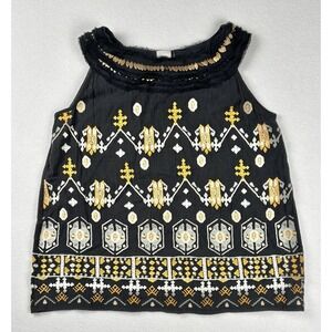 Anthropologie Akemi + Kin Embroidered Beaded Boho Tank Top‎ Black Gold XS